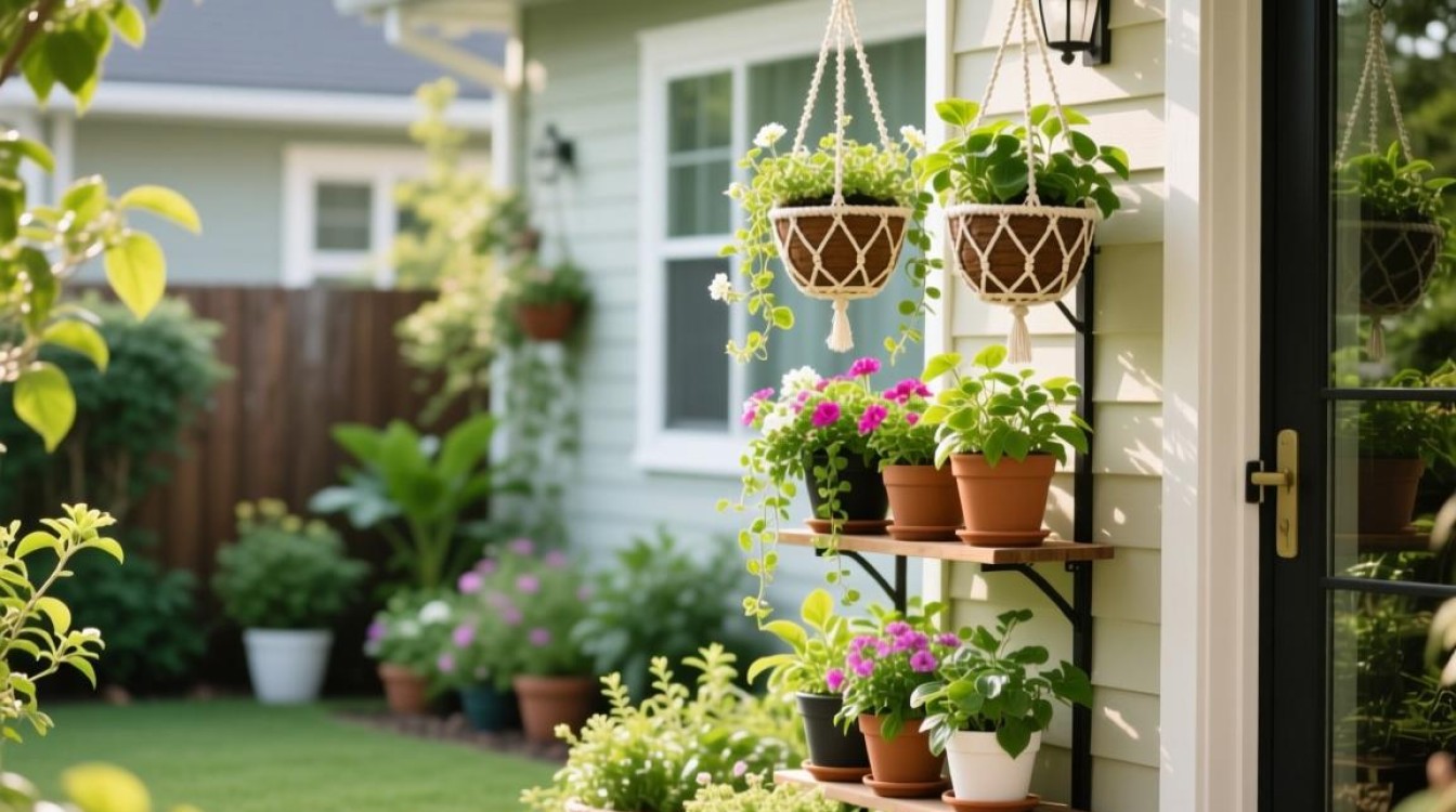 吊篮花盆院子怎么摆放