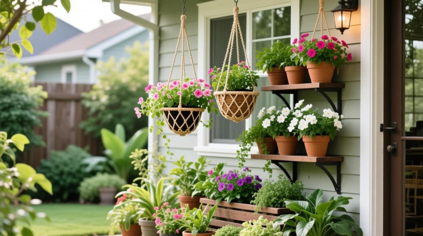 吊篮花盆院子怎么摆放