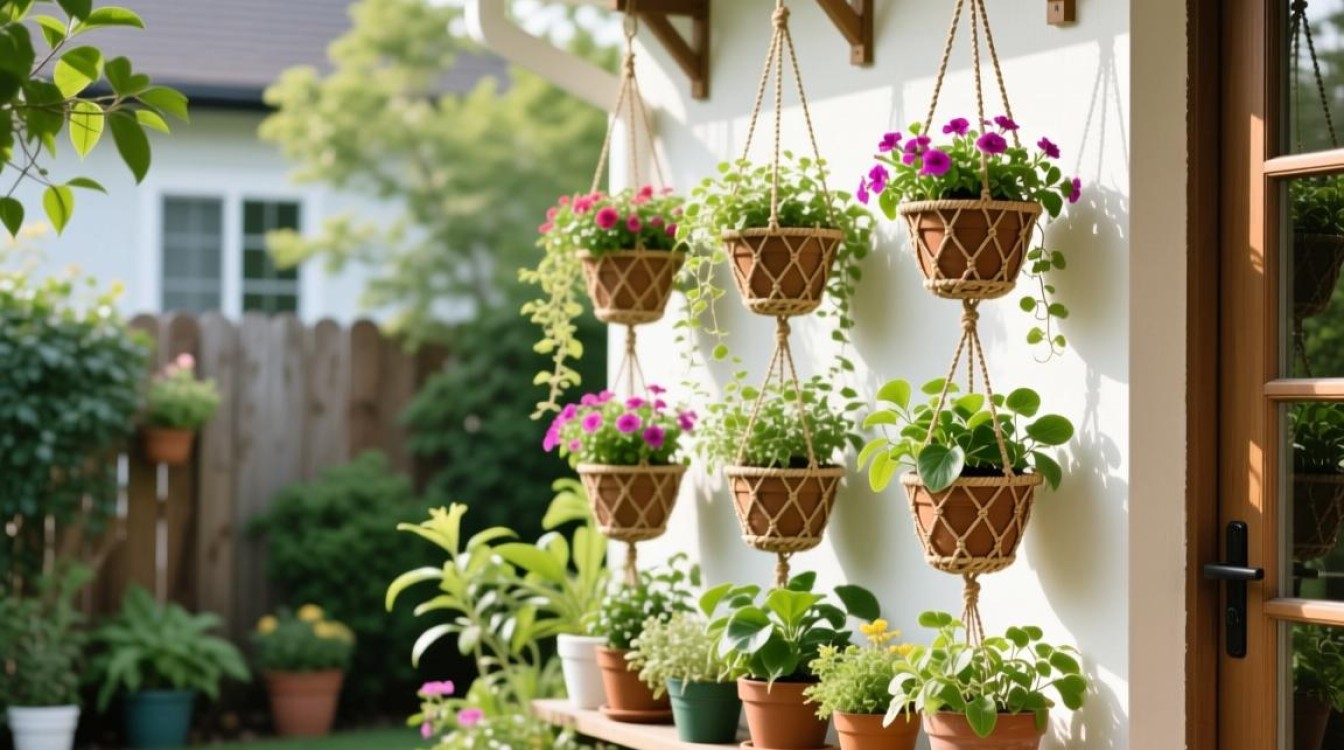 吊篮花盆院子怎么摆放