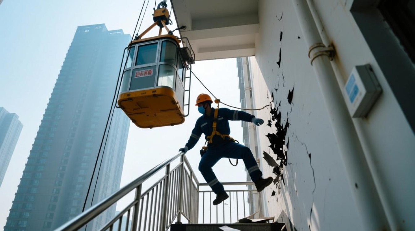 吊篮故障，无电下降，楼梯可行吗？