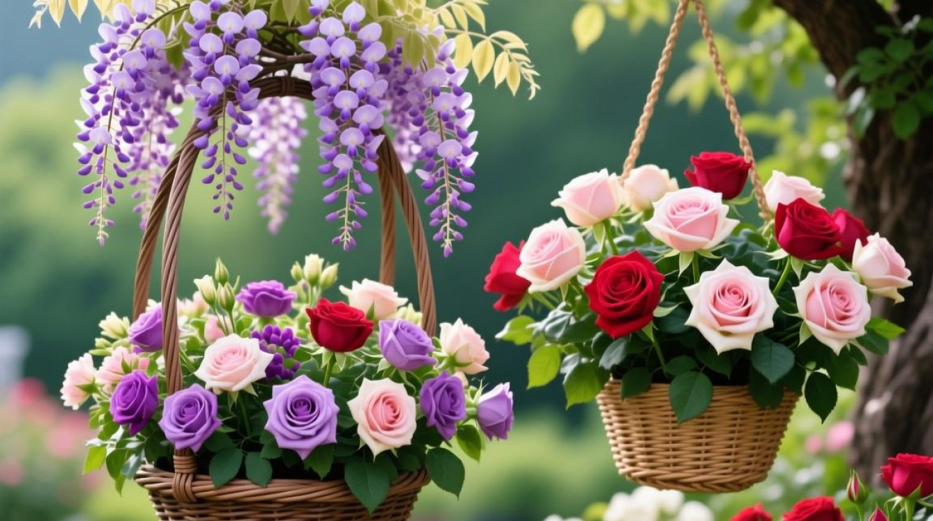 紫藤吊篮与玫瑰，养护技巧有何不同？