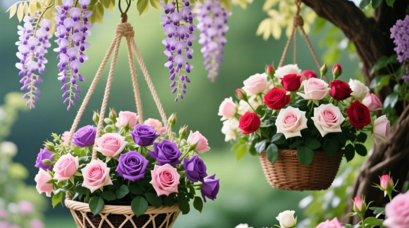 紫藤吊篮与玫瑰，养护技巧有何不同？
