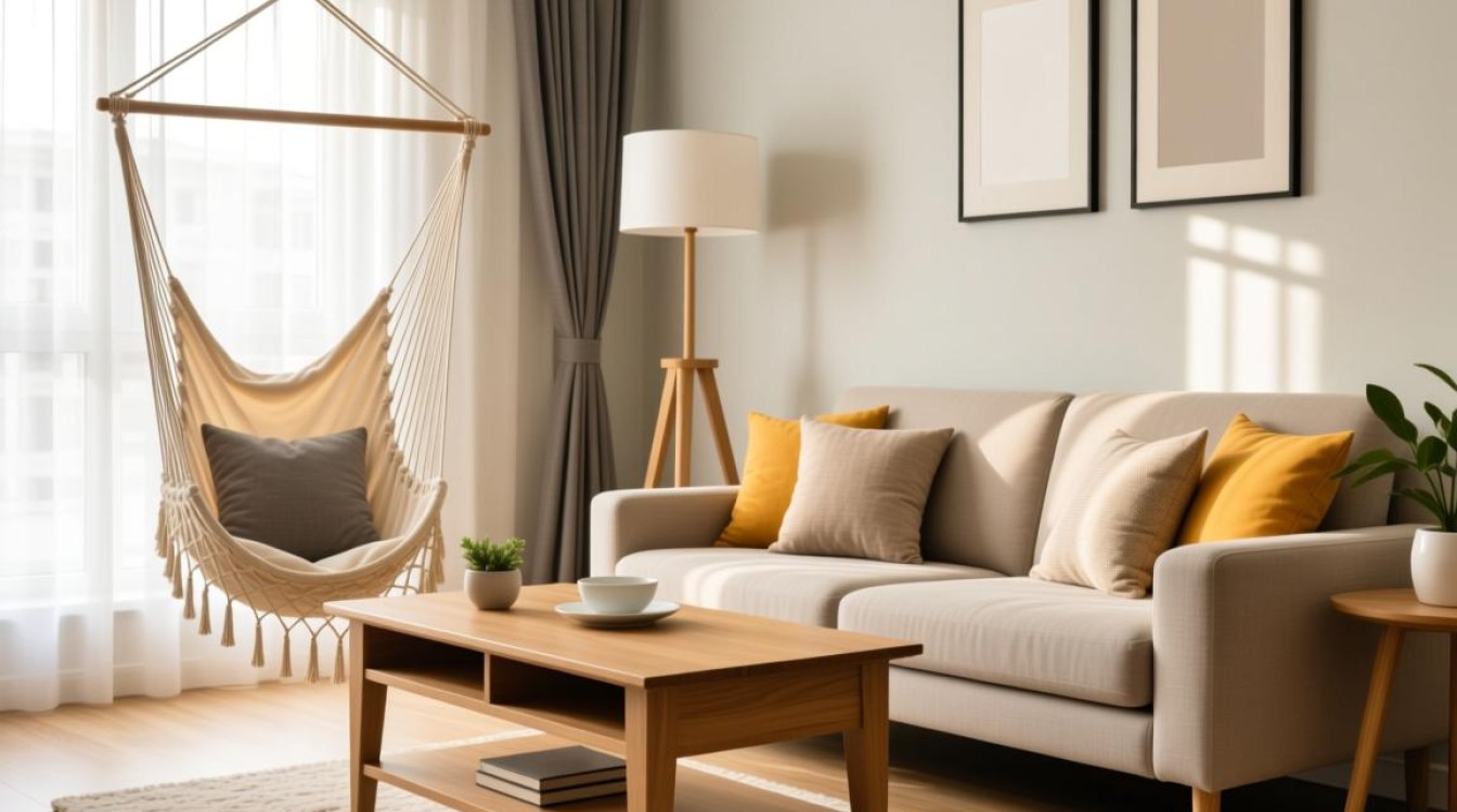 吊篮旁摆设茶几，有何独特考量？